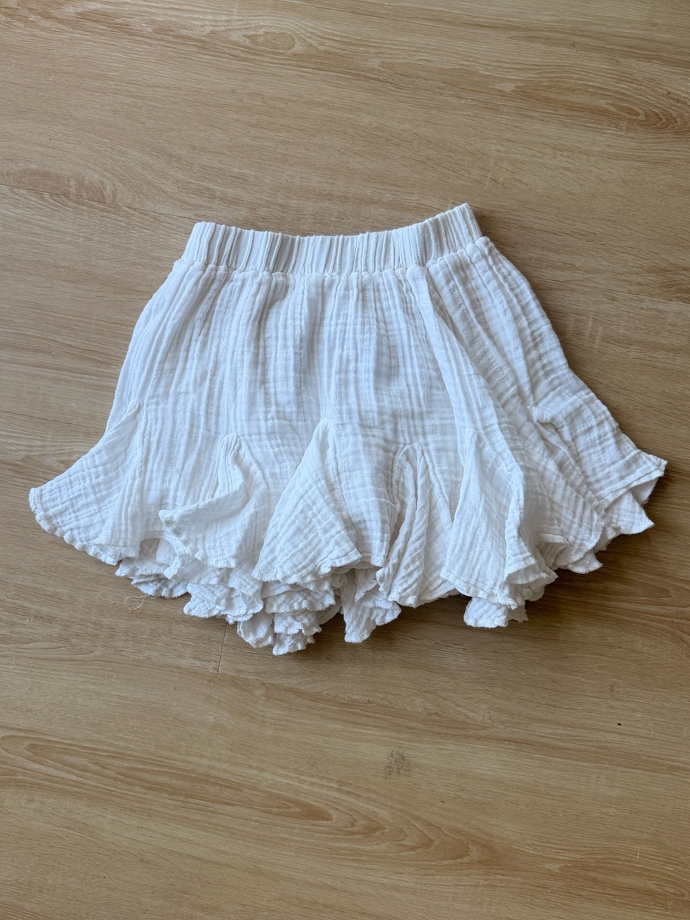 White Ruffled Gauze Mini Skirt with Shorts